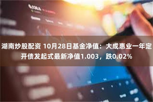 湖南炒股配资 10月28日基金净值：大成惠业一年定开债发起式最新净值1.003，跌0.02%